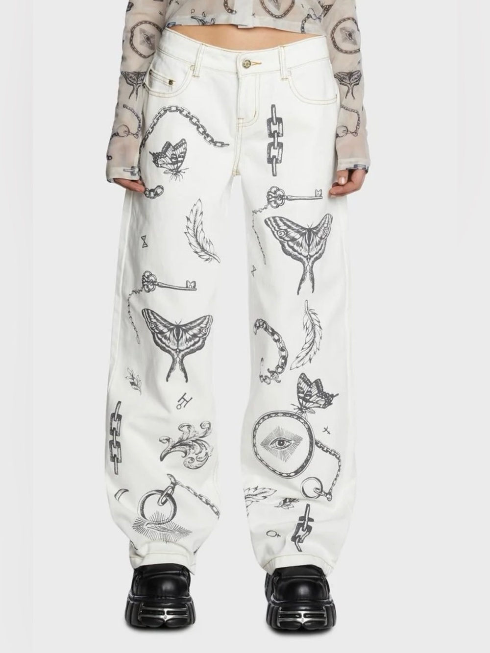 NWT Milk It Graphic Print Relaxed Jeans Wide Leg Size 28